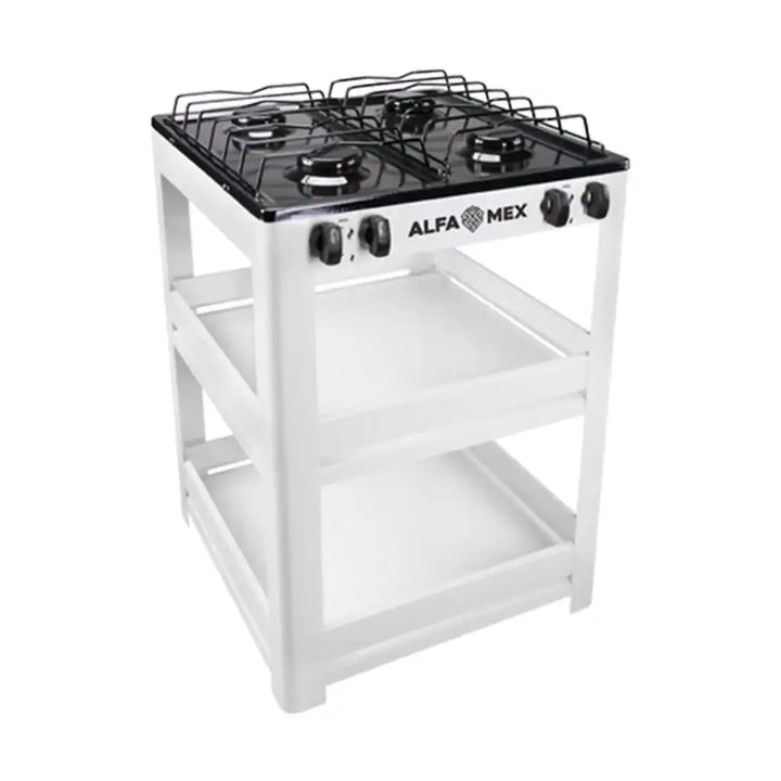 Parrilla Alfamex modelo 411 con estante blanca, fotografía oficial del fabricante