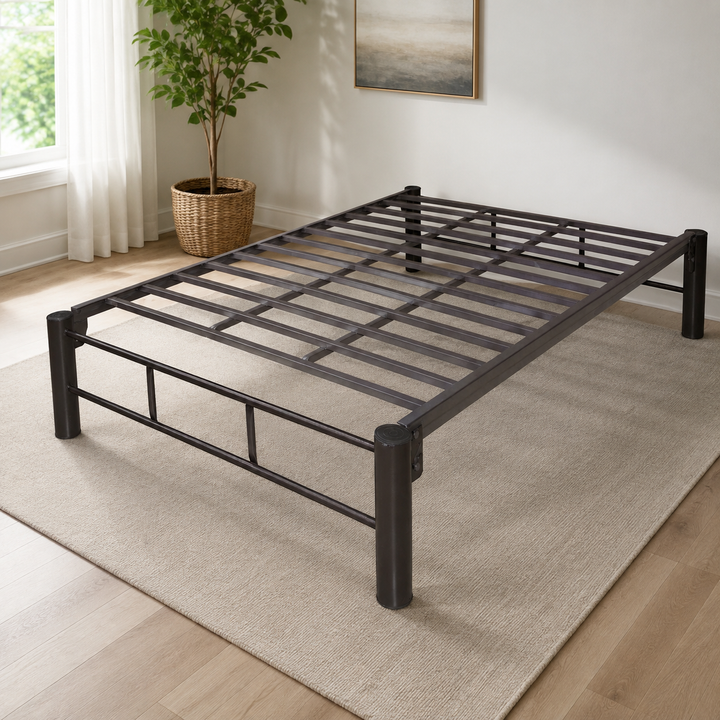 Base para Cama Modelo Metalica Matrimonial - ambientada en recámara; no incluye colchón ni ropa de cama