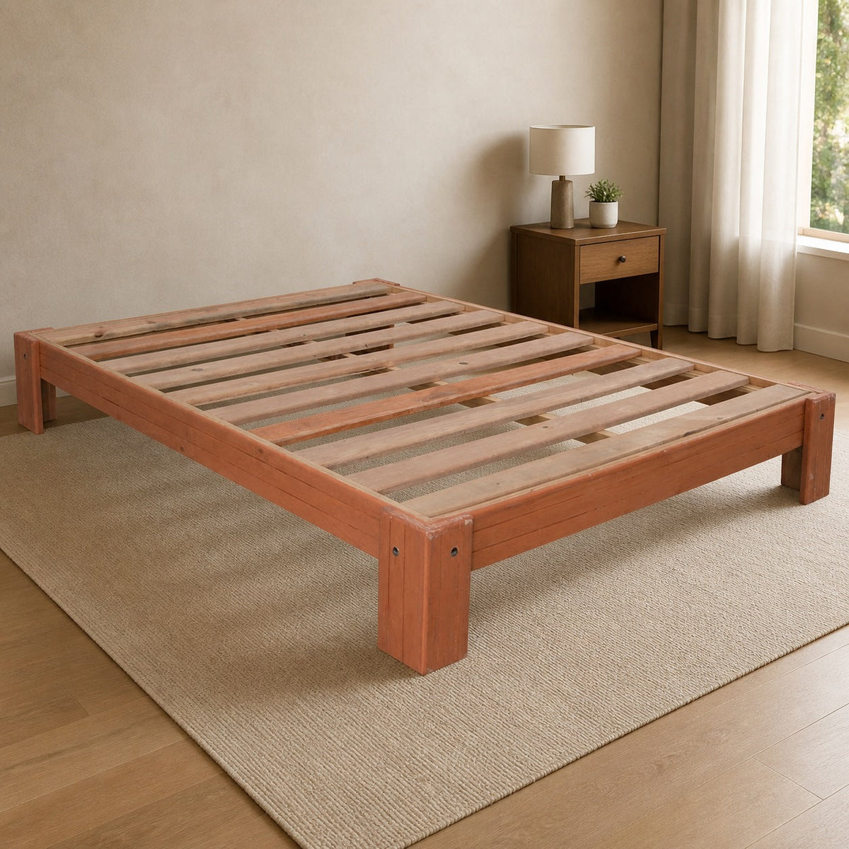 Base para Cama Modelo Egipcia Matrimonial Caoba - portada ambientada verificada