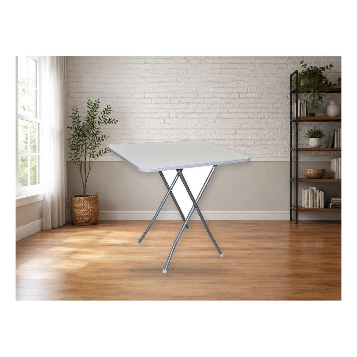 Mesa Plegable Modelo Blanca Pata Galvanizada - ambientada en área multiusos; no incluye sillas ni accesorios
