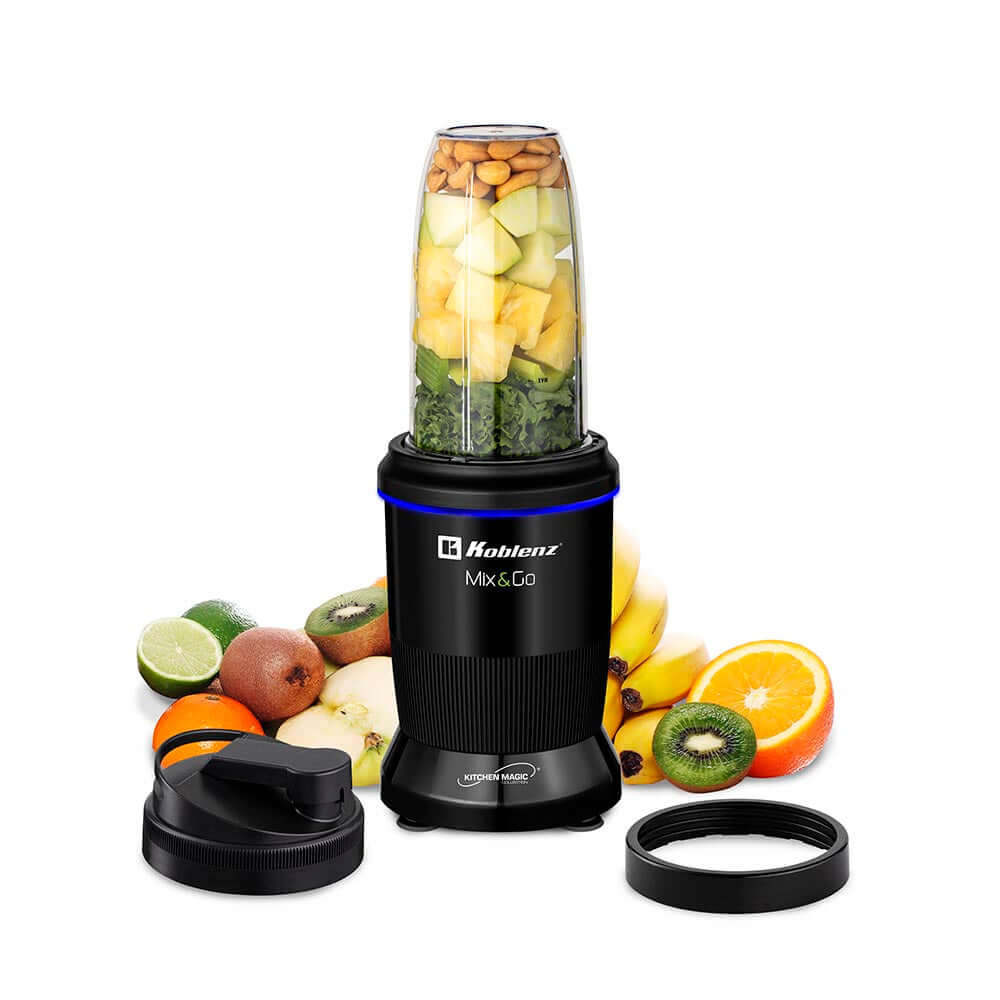 Procesador de Alimentos Koblenz Modelo BKM-800 Mix - producto con ingredientes y accesorios