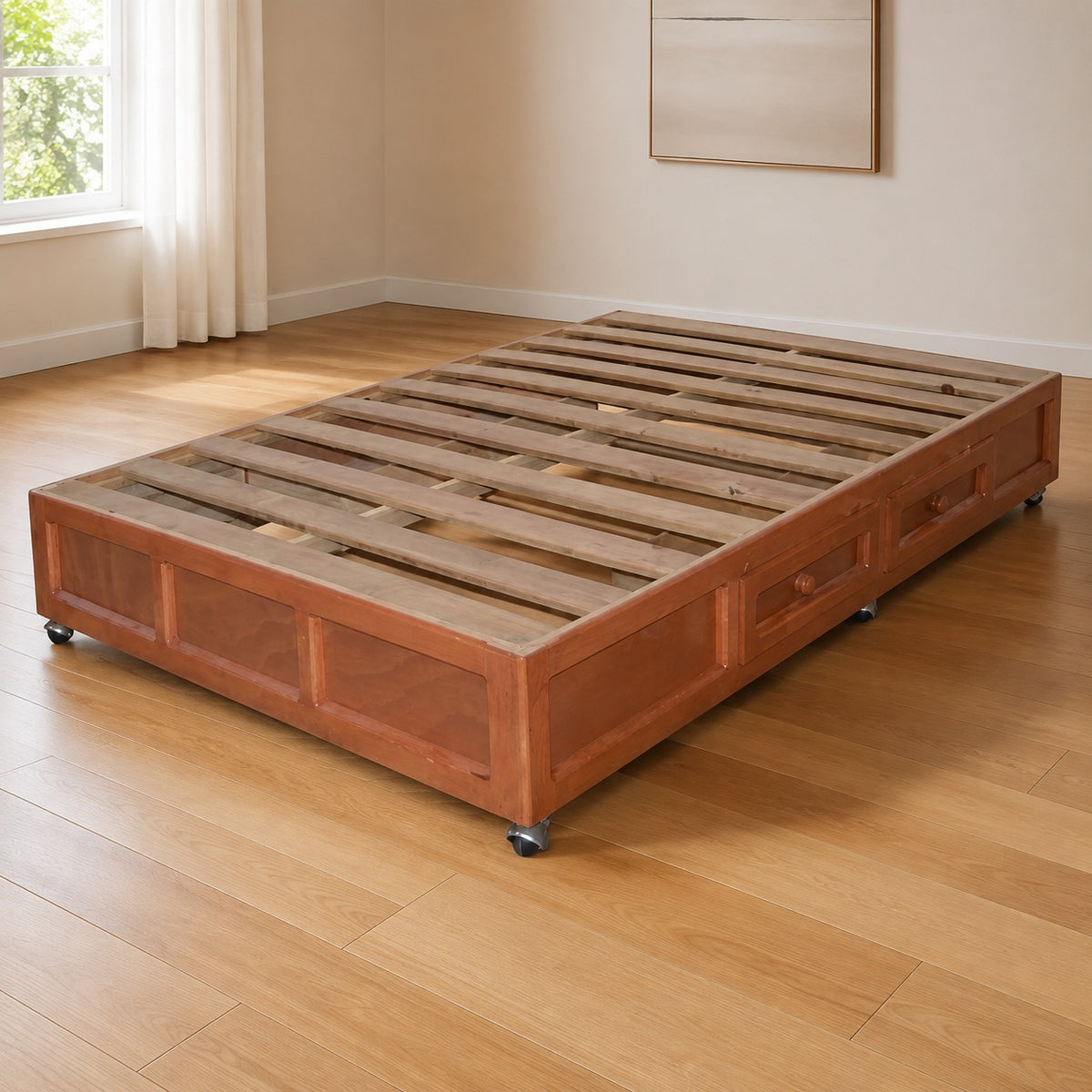 Base para Cama Modelo Grecia Matrimonial Caoba - portada ambientada verificada