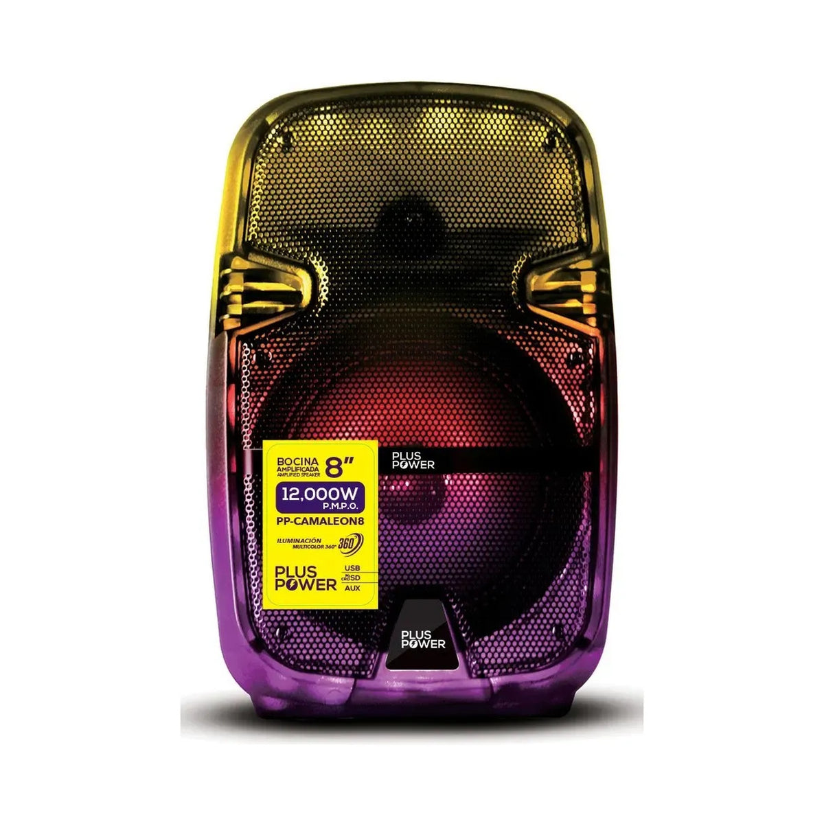 Bafle Amplificado Plus Power Modelo PP-CAMALEON8 - vista frontal exacta