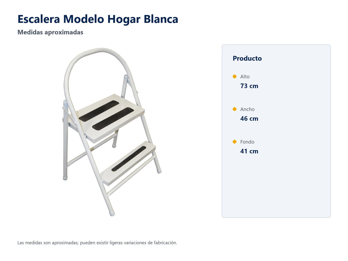 Escalera Modelo Hogar Blanca - medidas aproximadas