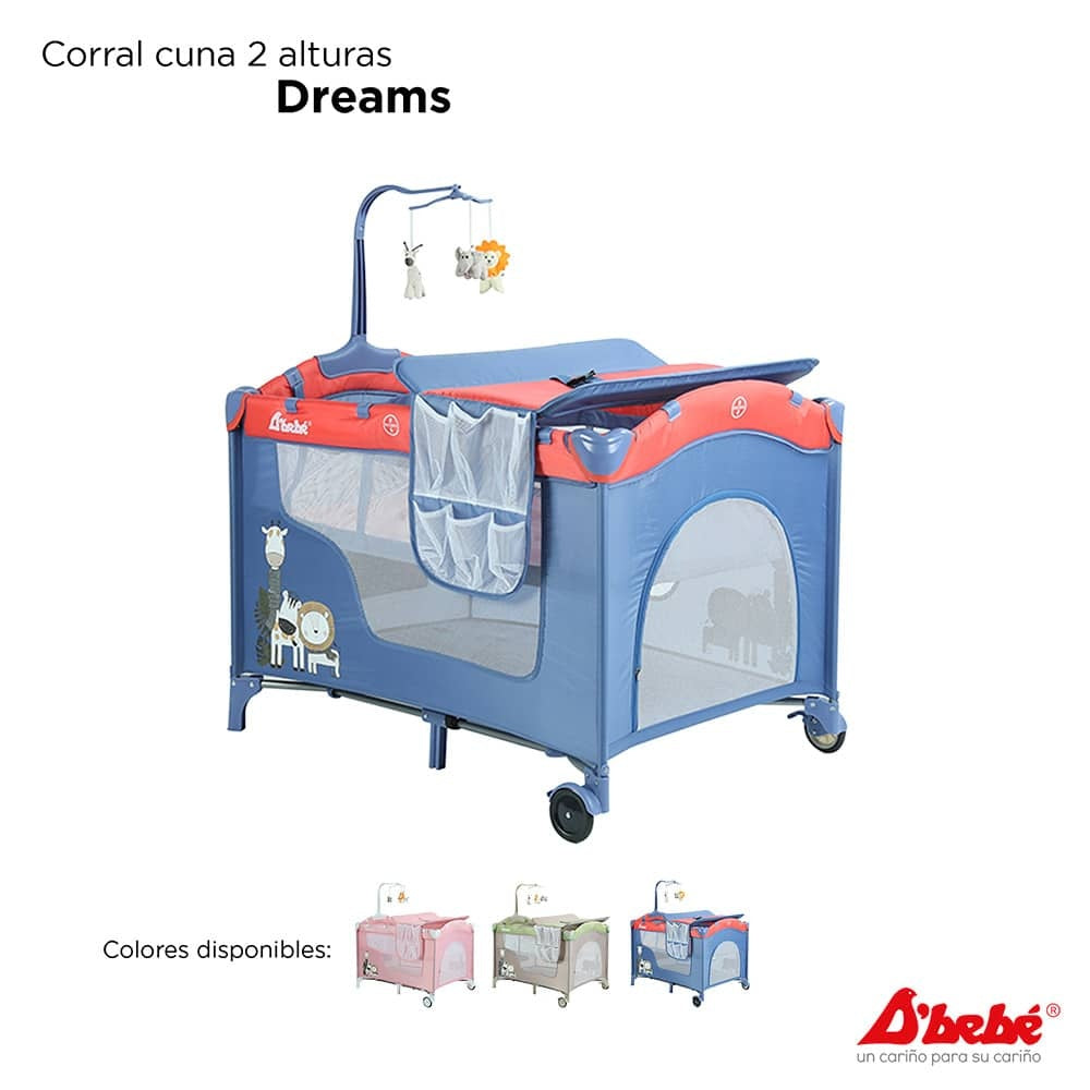 Corral Cuna D'Bebé Modelo Dreams - dos niveles y colores disponibles