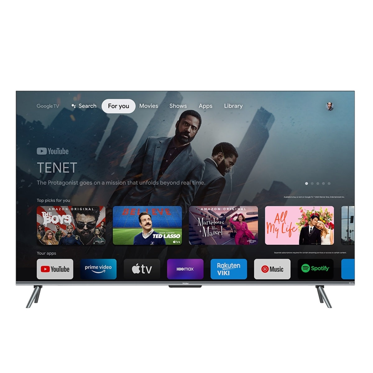 Pantalla Smart TV Haier Modelo H65P752UX - vista frontal con Google TV