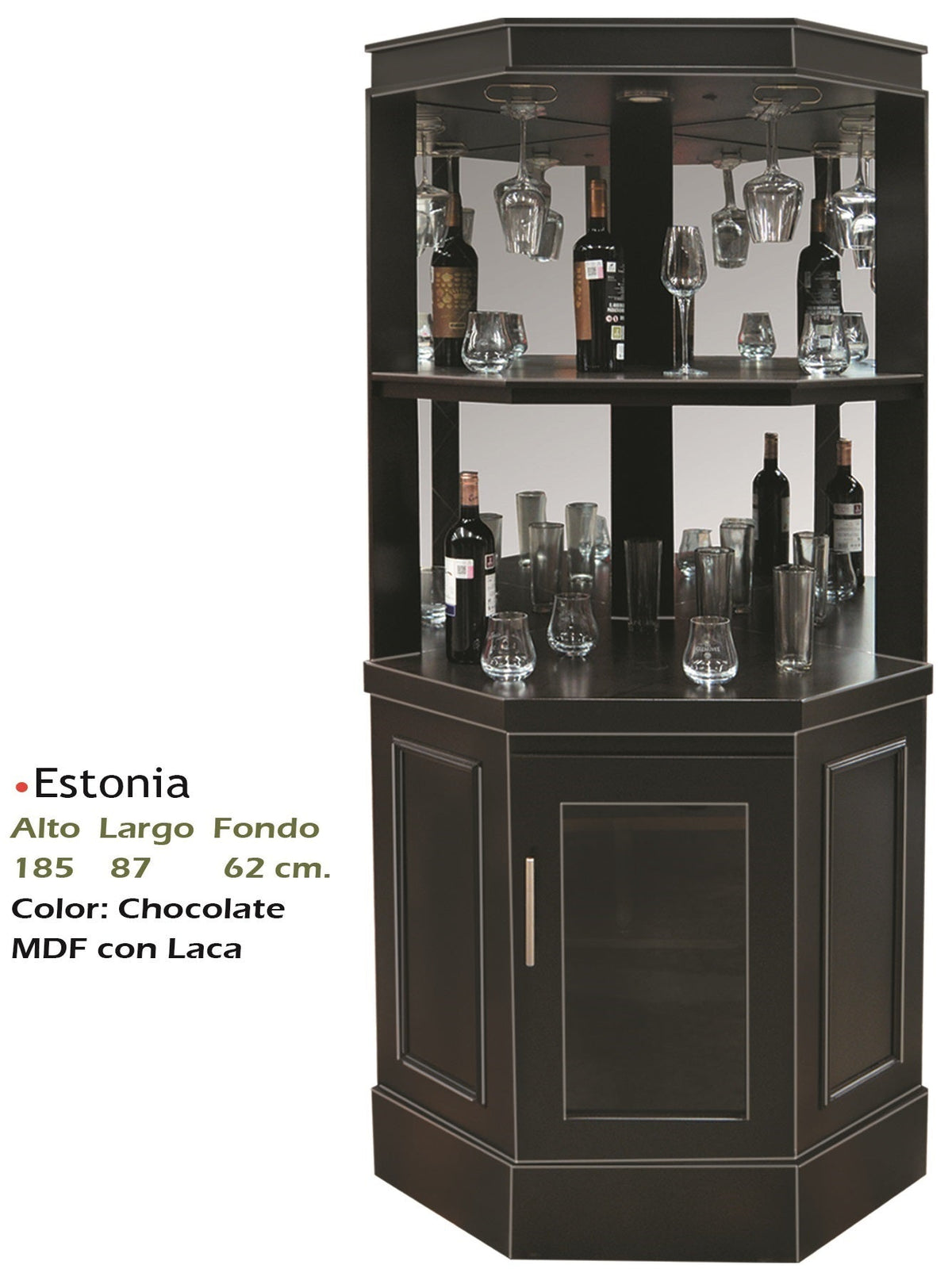 Cantina Modelo Estonia - medidas aproximadas; botellas y cristalería ilustrativas no incluidas