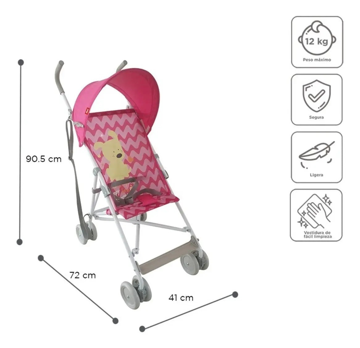 Carriola D'bebe Modelo Zoo Rosa - medidas aproximadas y capacidad