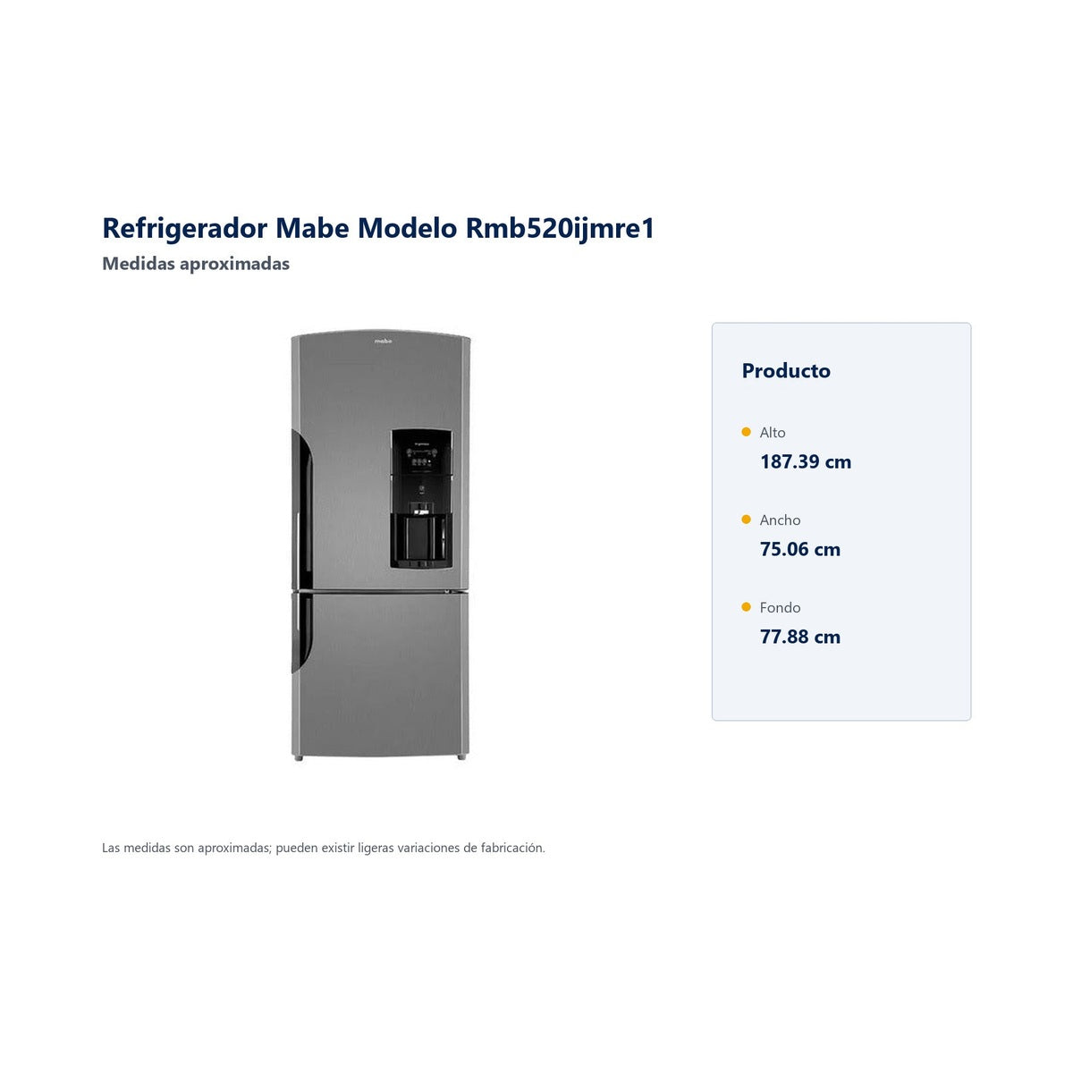 Refrigerador Mabe Modelo Rmb520ijmre1 - medidas aproximadas