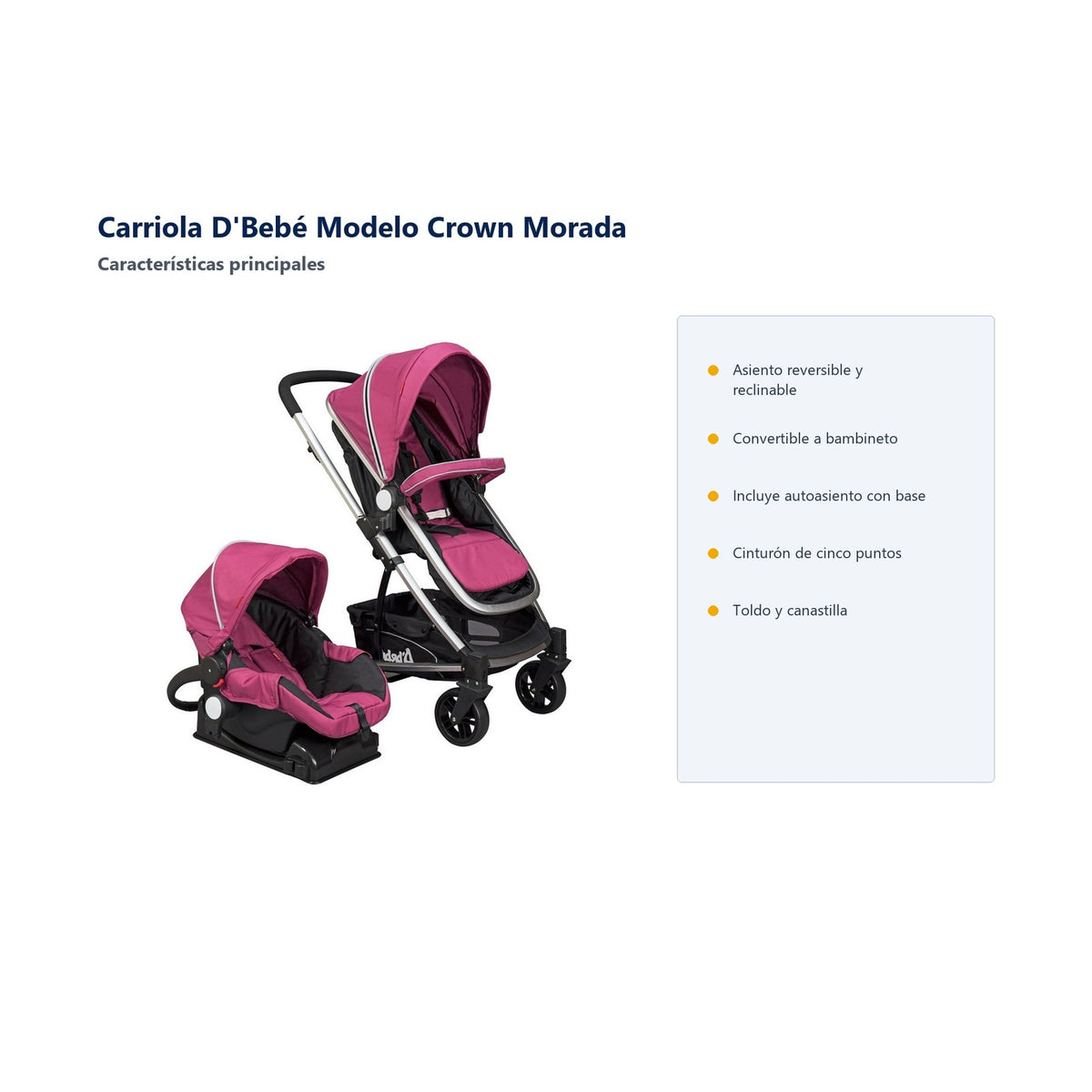 Carriola D'Bebé Modelo Crown Morada - características principales