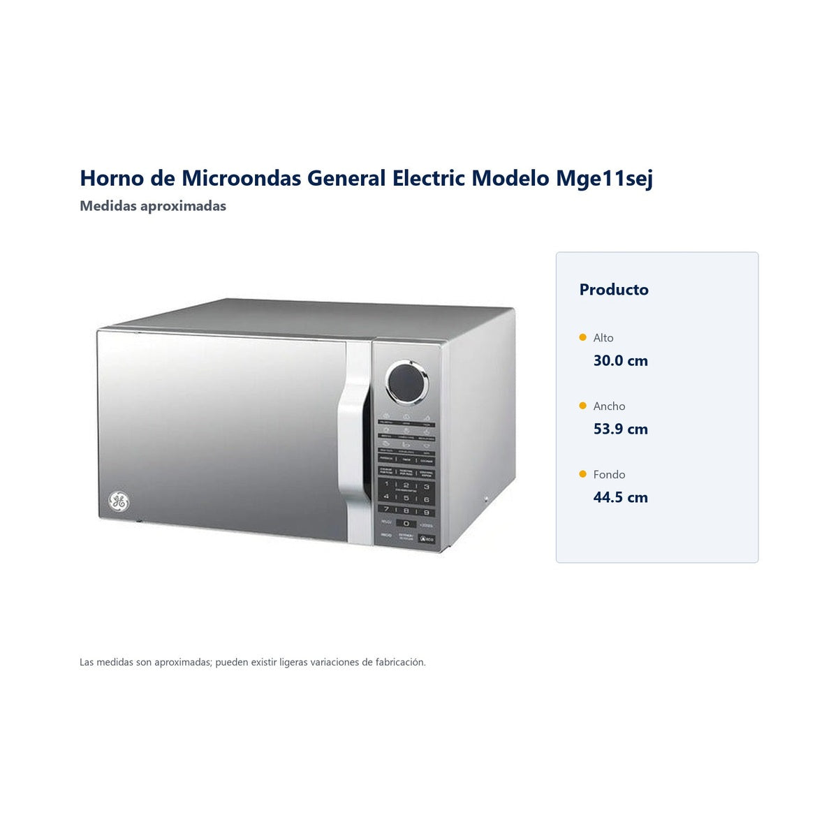 Horno de Microondas General Electric Modelo Mge11sej - medidas aproximadas