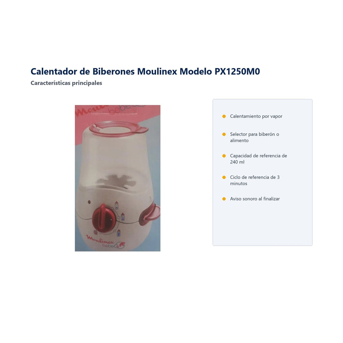 Calentador de Biberones Moulinex Modelo PX1250M0 - características principales
