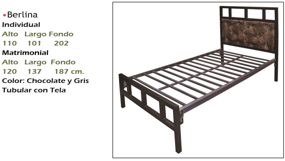 Cama Modelo Berlina Matrimonial Chocolate - measurements