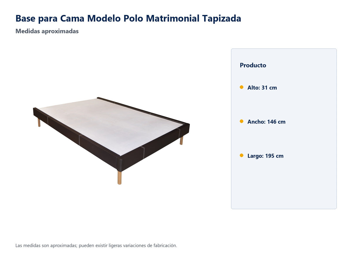 Base para Cama Modelo Polo Matrimonial Tapizada - medidas aproximadas