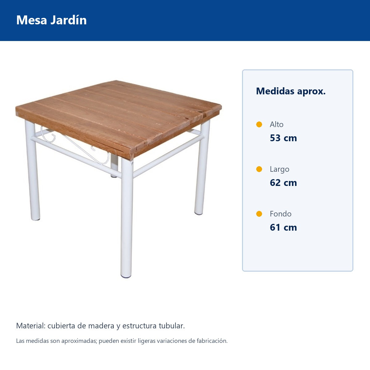Mesa Modelo Jardin - medidas aproximadas