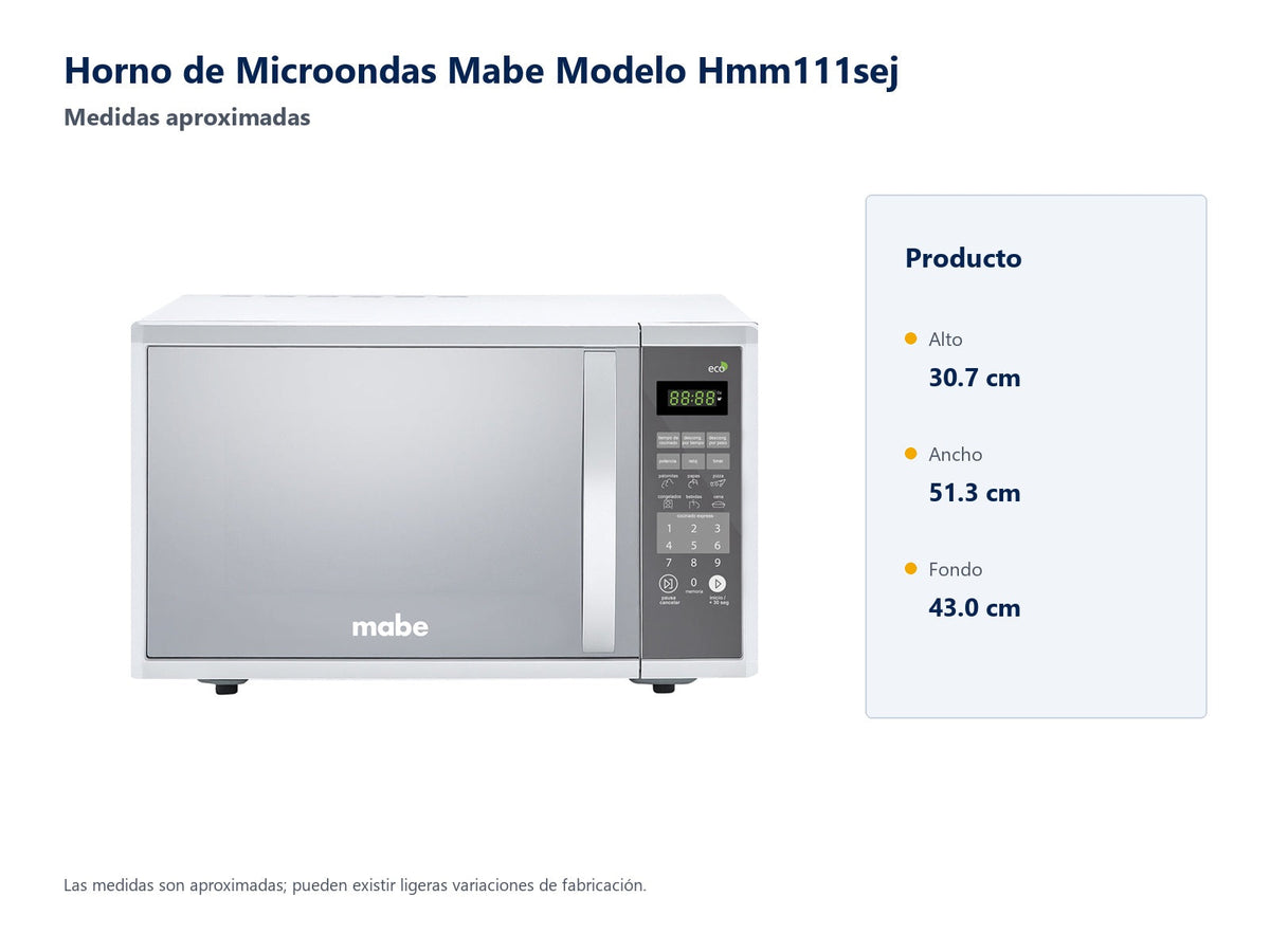 Horno de Microondas Mabe Modelo Hmm111sej - medidas aproximadas