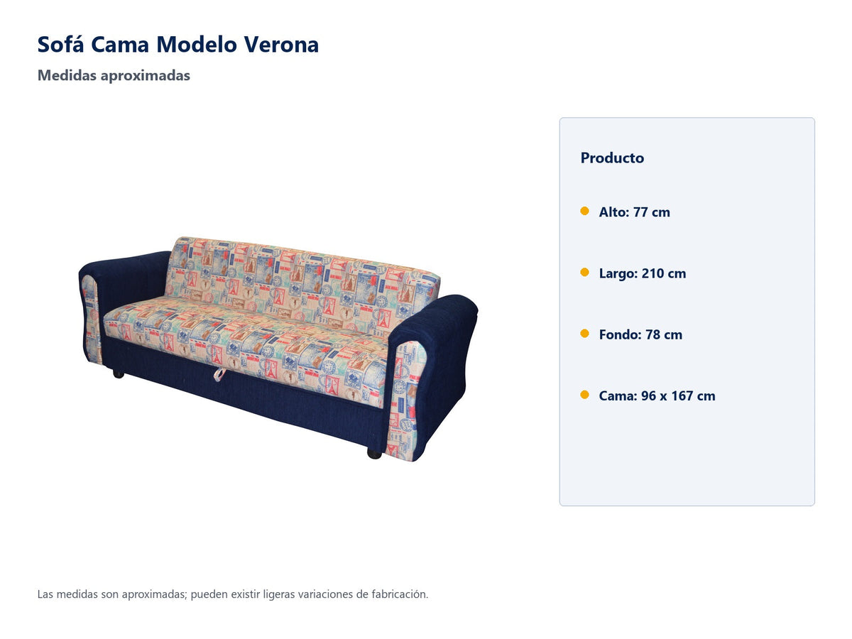 Sofá Cama Modelo Verona - medidas aproximadas