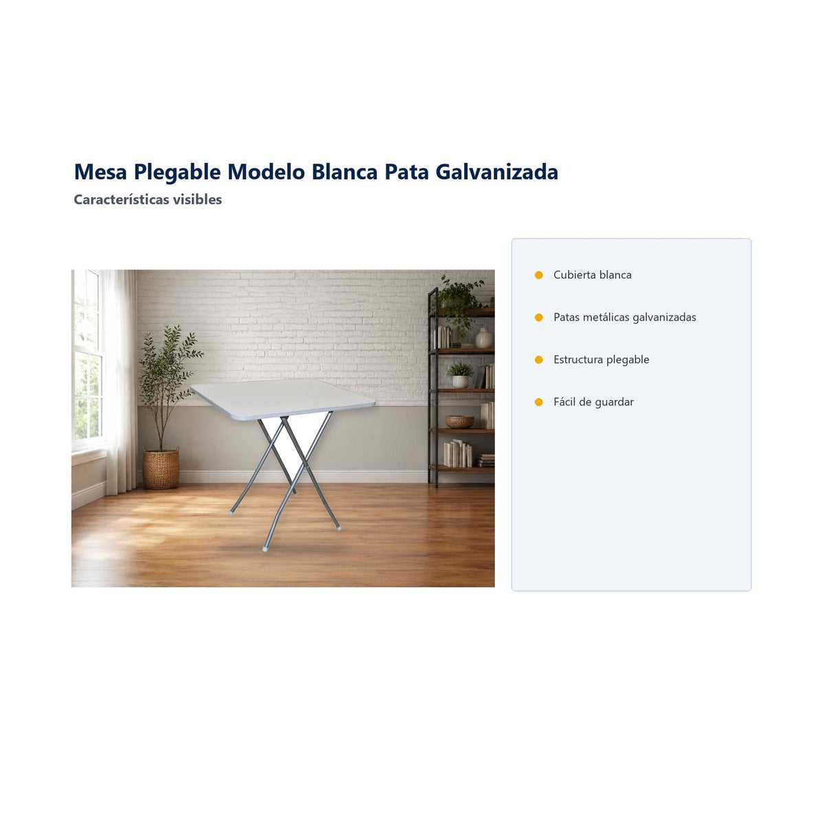 Mesa Plegable Modelo Blanca Pata Galvanizada - características visibles