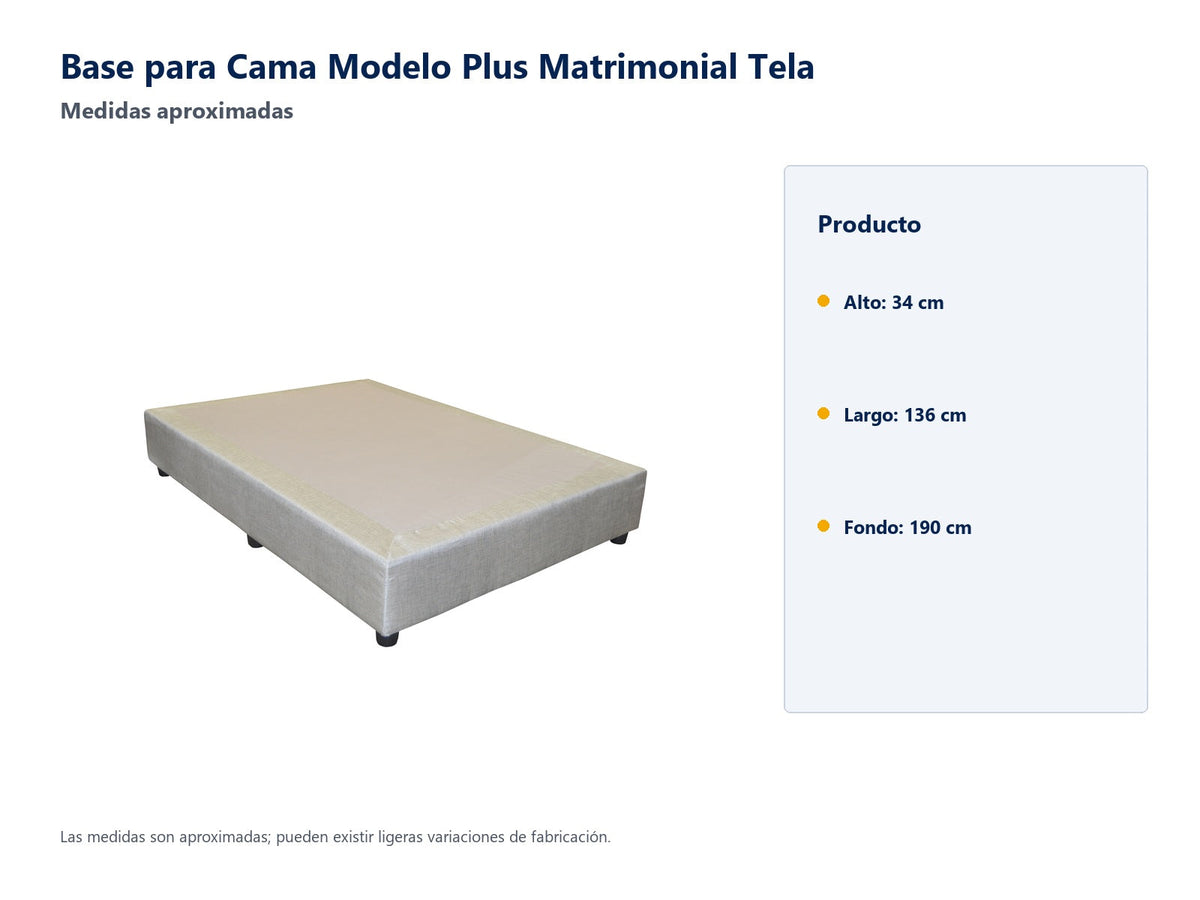 Base para Cama Modelo Plus Matrimonial Tela - medidas aproximadas