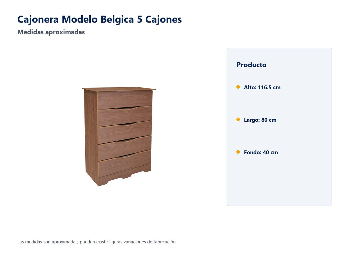 Cajonera Modelo Belgica 5 Cajones - medidas aproximadas