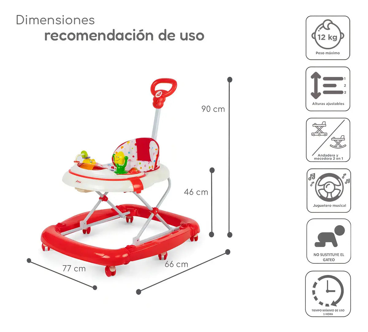 Andadera D'bebe Modelo Rocking Star Roja - producto exacto sobre fondo blanco