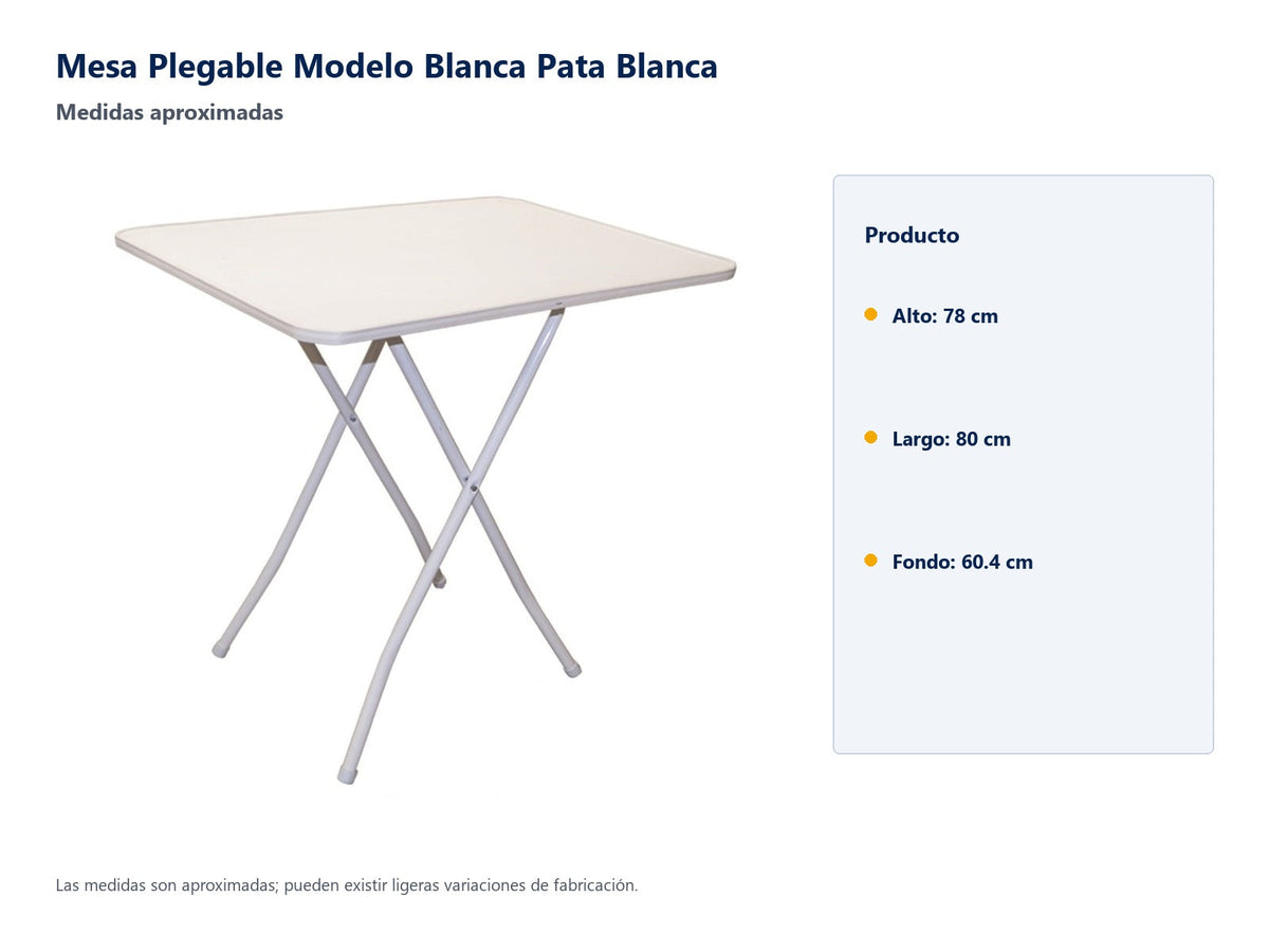 Mesa Plegable Modelo Blanca Pata Blanca - medidas aproximadas