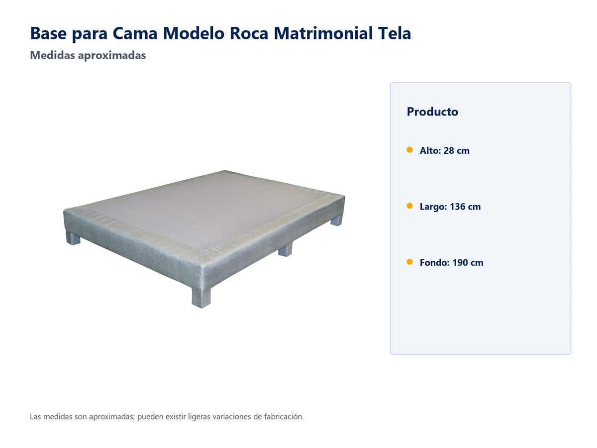 Base para Cama Modelo Roca Matrimonial Tela - medidas aproximadas
