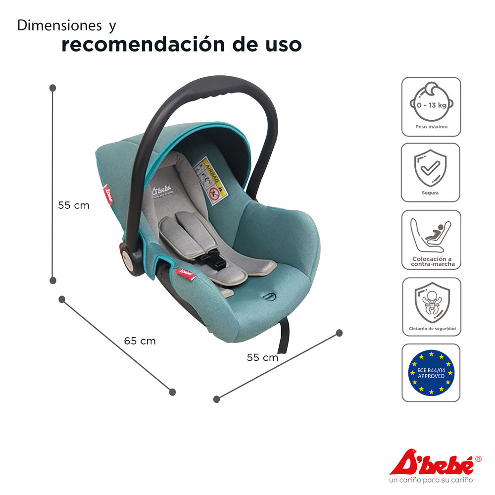 Autoasiento D'Bebe Modelo Mai Travel Menta - detalle oficial del producto