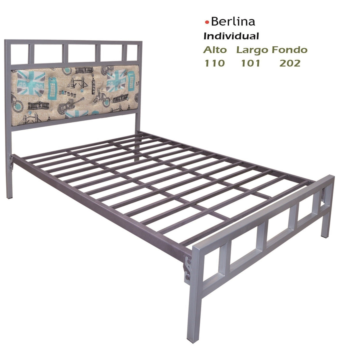 Cama Modelo Berlina Individual Gris - measurements