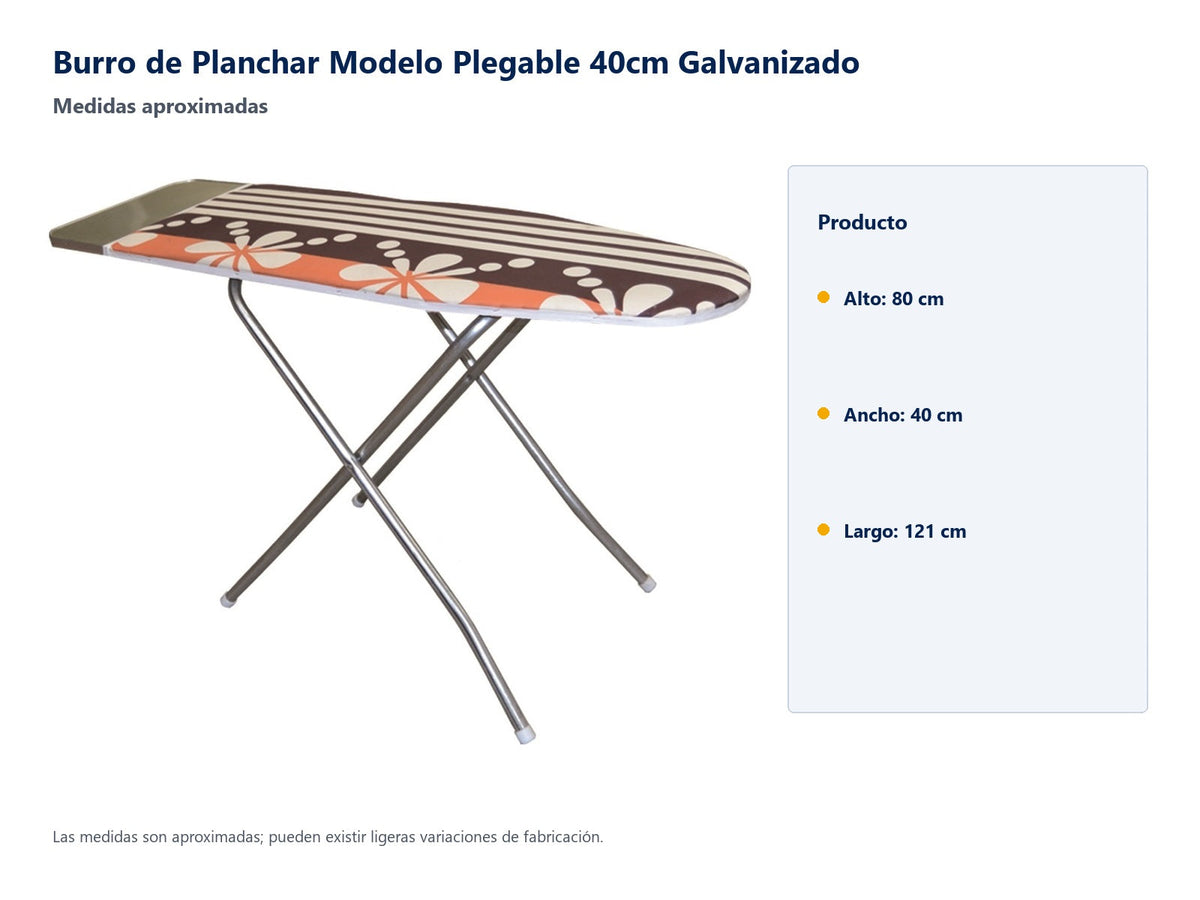 Burro de Planchar Modelo Plegable 40cm Galvanizado - medidas aproximadas
