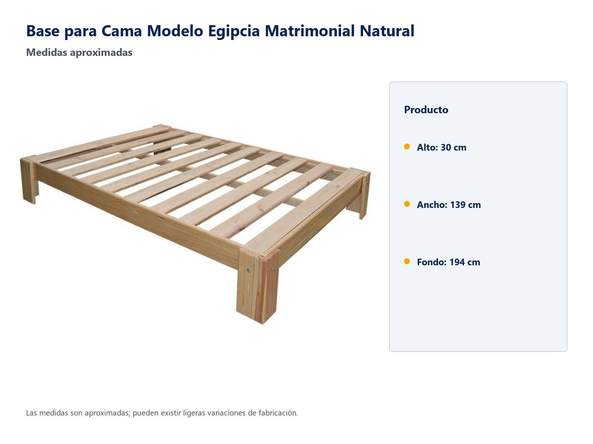 Base para Cama Modelo Egipcia Matrimonial Natural - medidas aproximadas