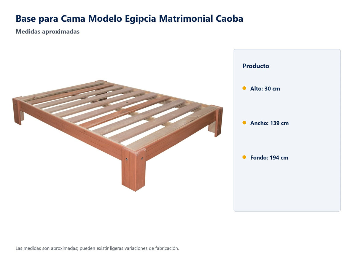 Base para Cama Modelo Egipcia Matrimonial Caoba - medidas aproximadas
