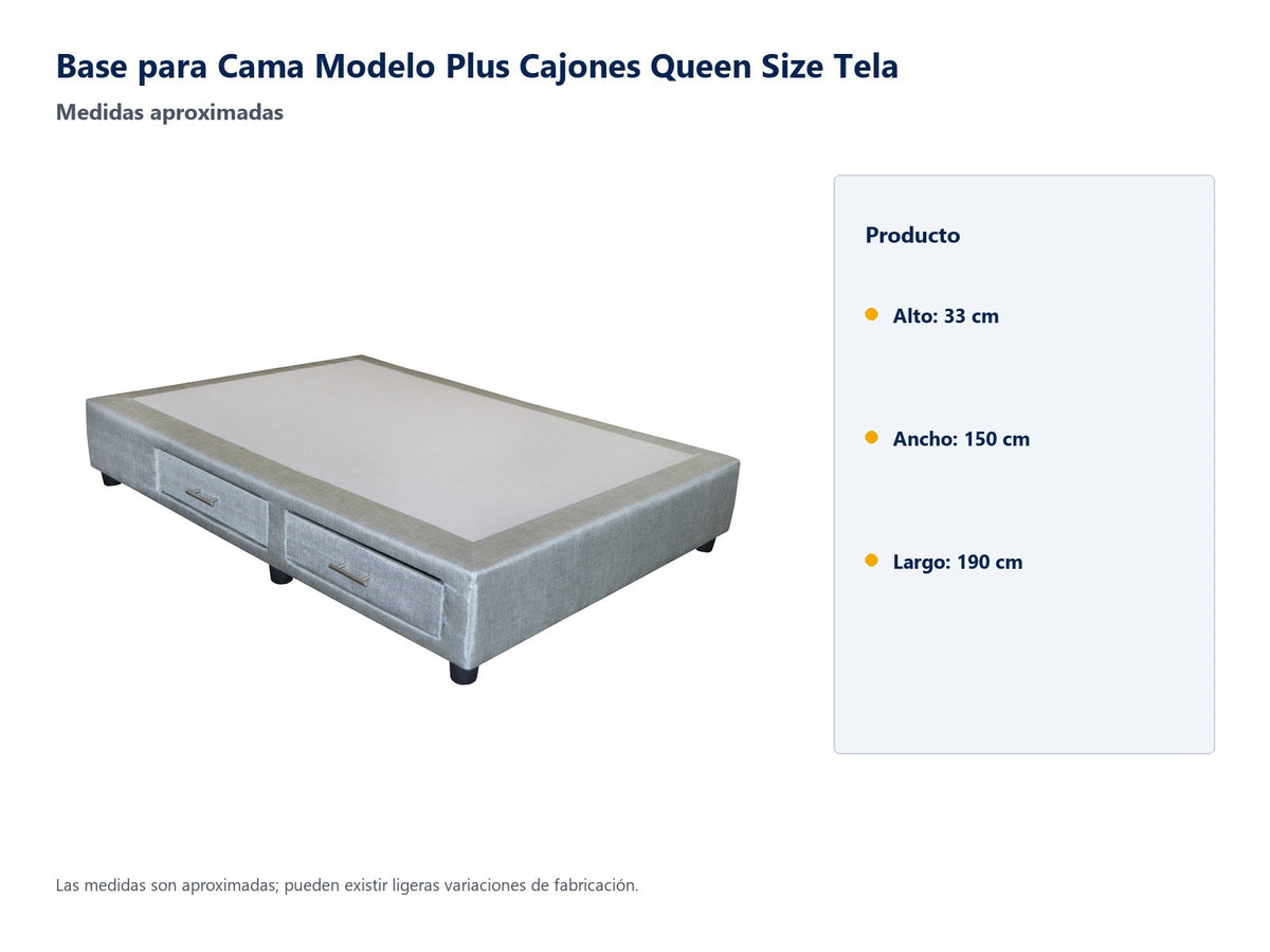 Base para Cama Modelo Plus Cajones Queen Size Tela - medidas aproximadas