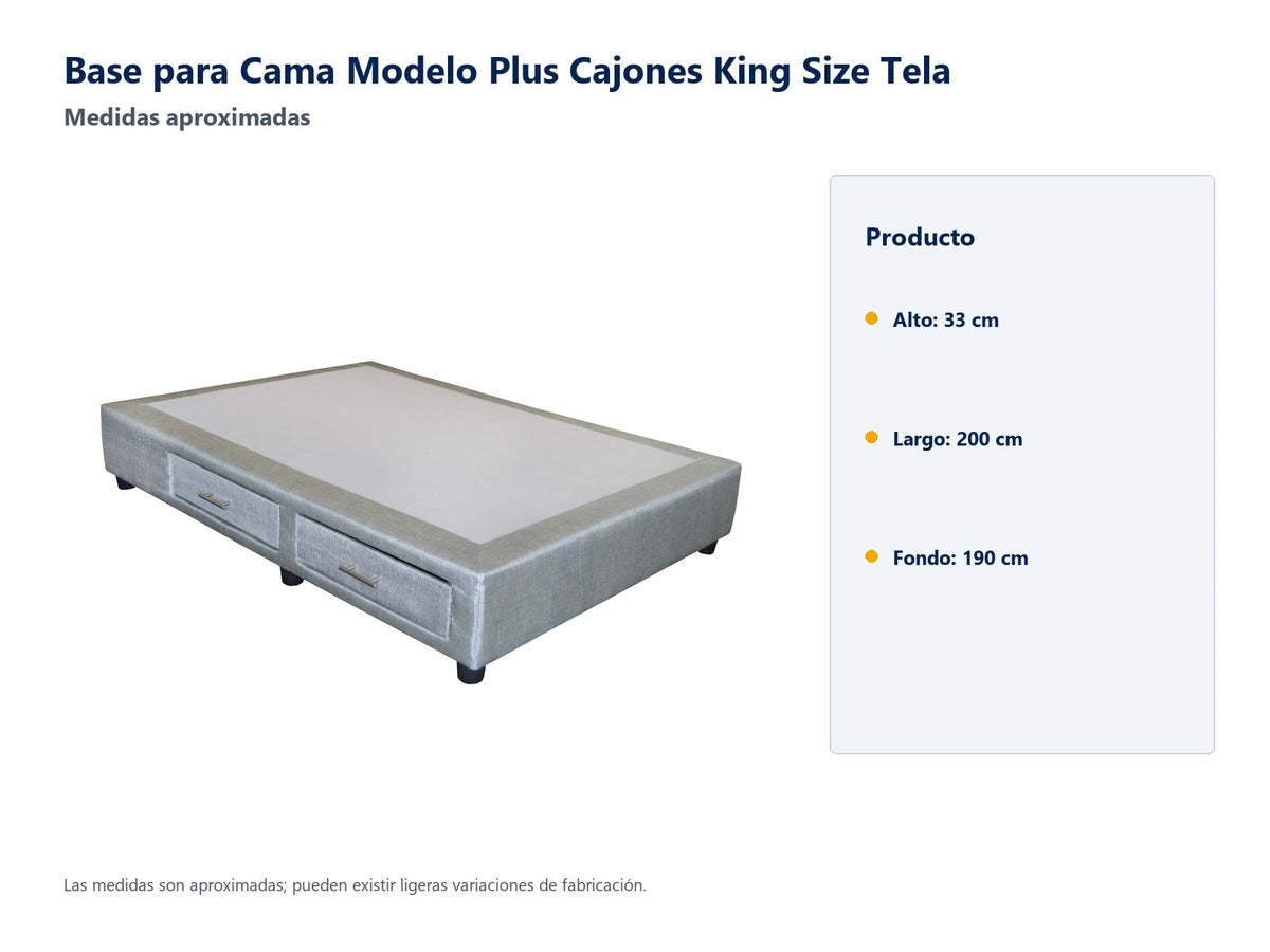 Base para Cama Modelo Plus Cajones King Size Tela - medidas aproximadas
