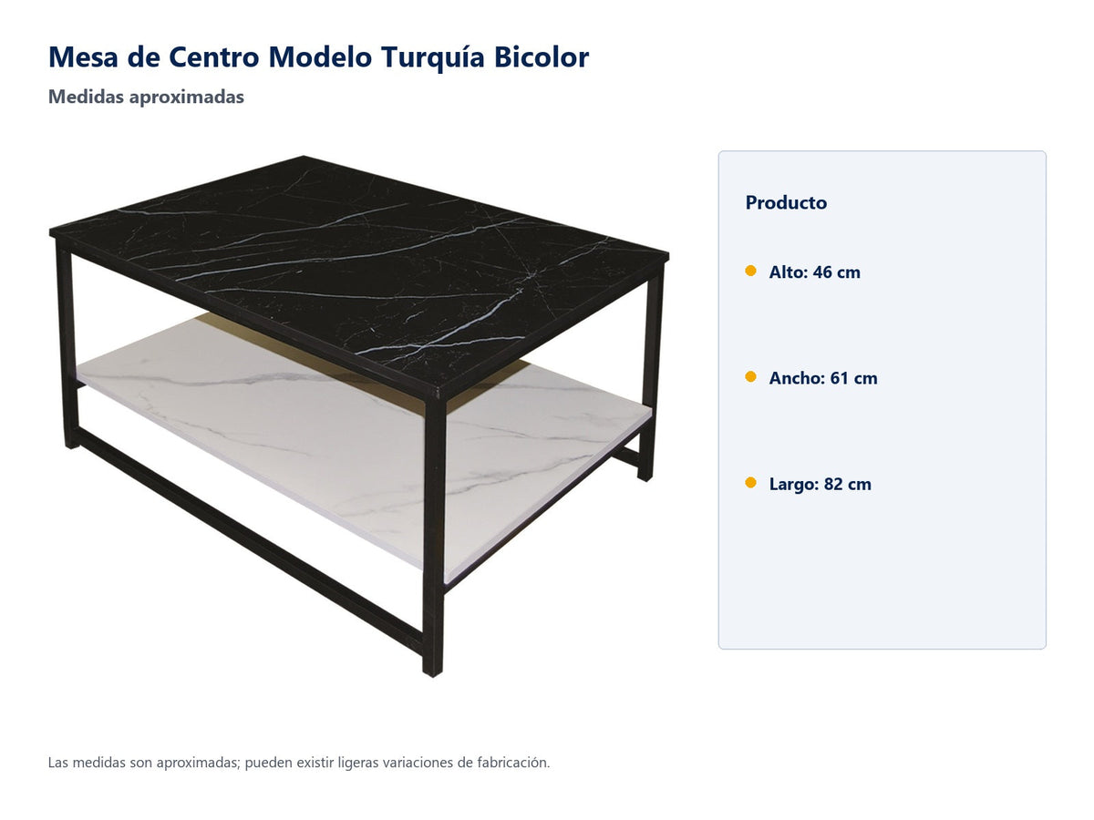 Mesa de Centro Modelo Turquía Bicolor - medidas aproximadas