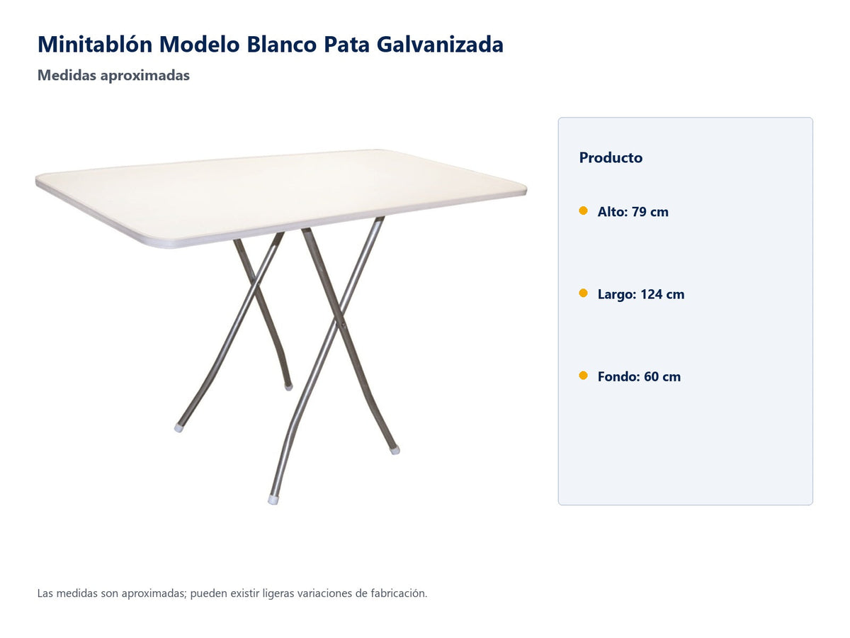 Minitablón Modelo Blanco Pata Galvanizada - medidas aproximadas