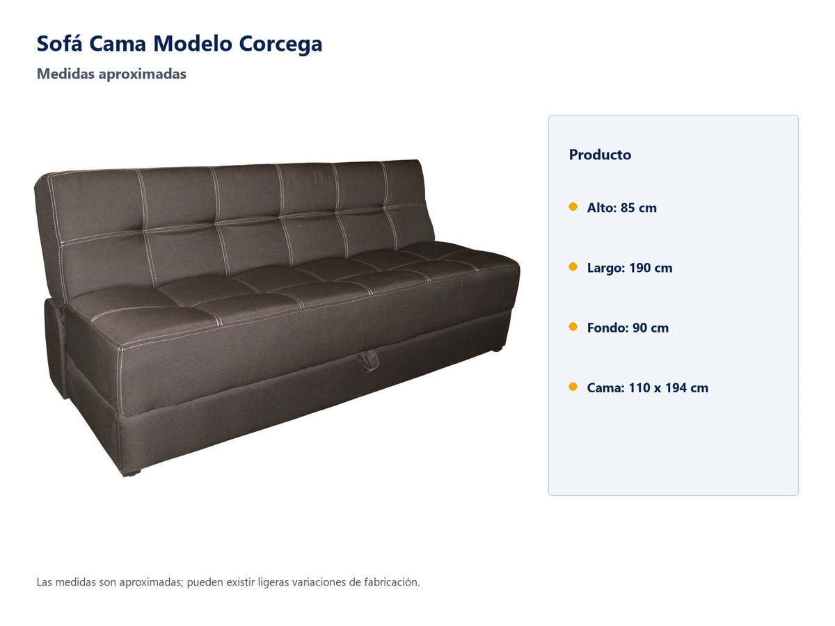 Sofá Cama Modelo Corcega - medidas aproximadas