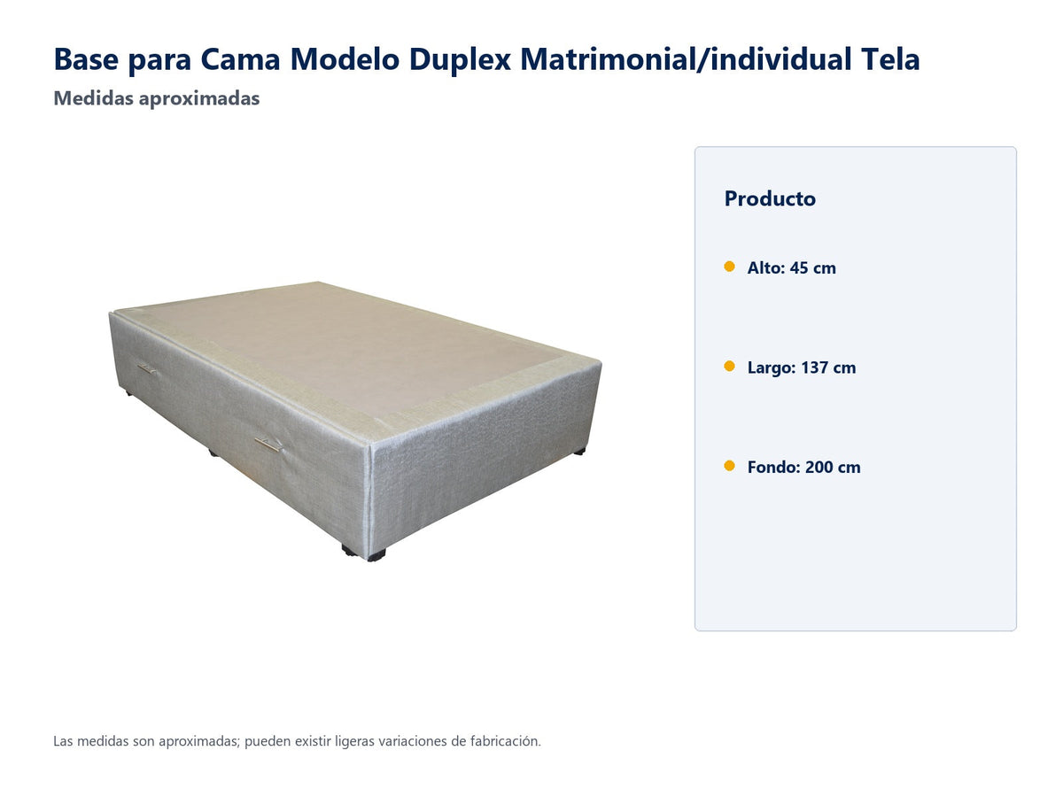 Base para Cama Modelo Duplex Matrimonial/individual Tela - medidas aproximadas