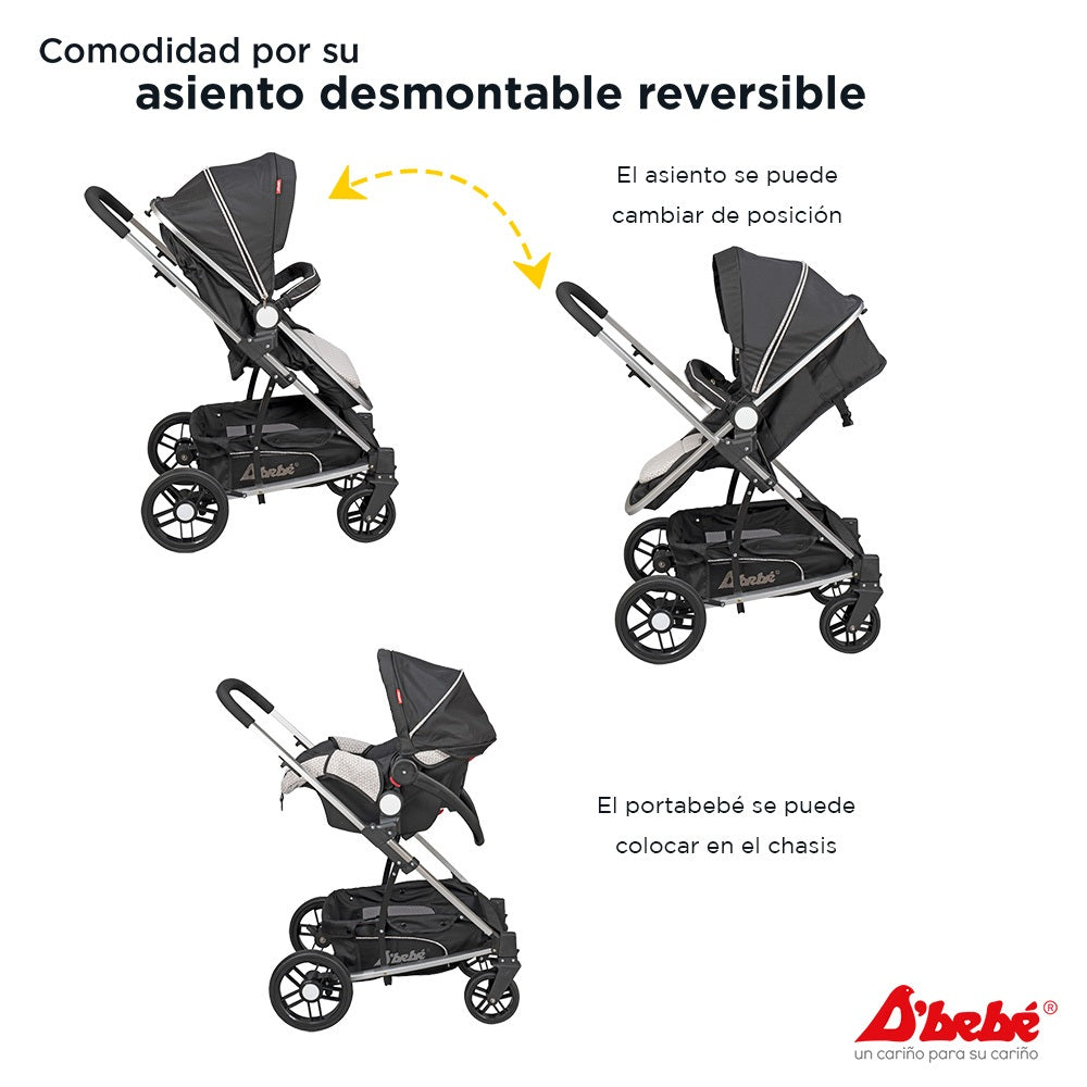 Carriola D'Bebé Modelo Travel System Crown - asiento reversible y desmontable