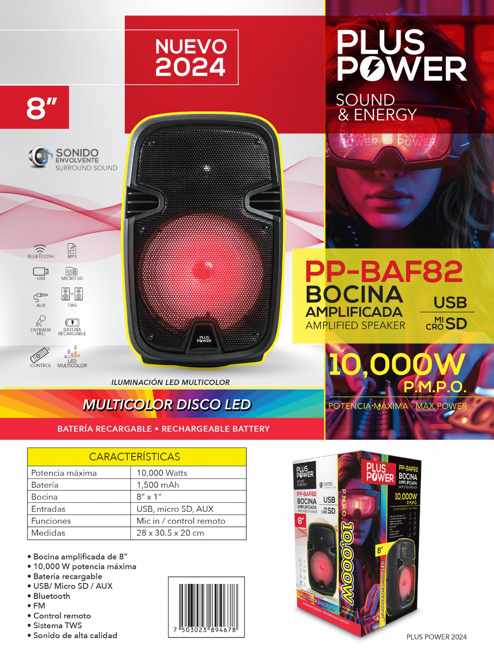 Bafle Amplificado Plus Power Modelo PP-BAF82 - ficha técnica original