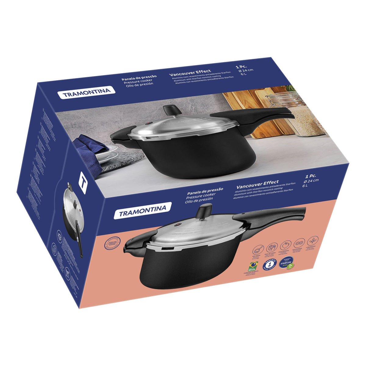 Olla a Presión Tramontina Vancouver Effect 24 cm 6 L Modelo 20592424 - empaque oficial