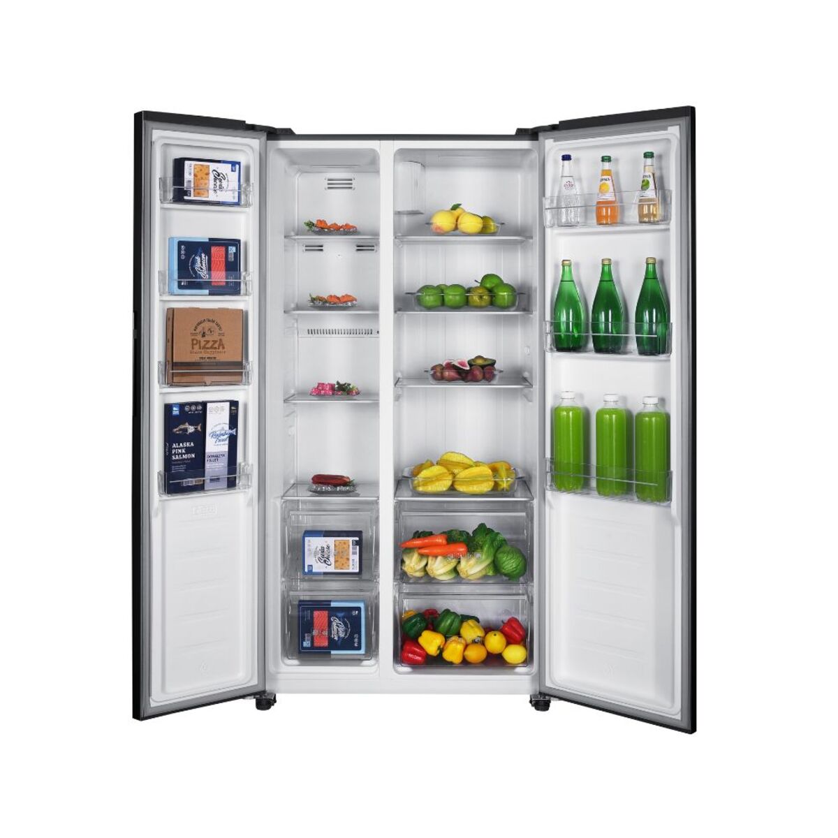 Refrigerador Mabe Modelo MSM480LKLSS0, interior abierto equipado