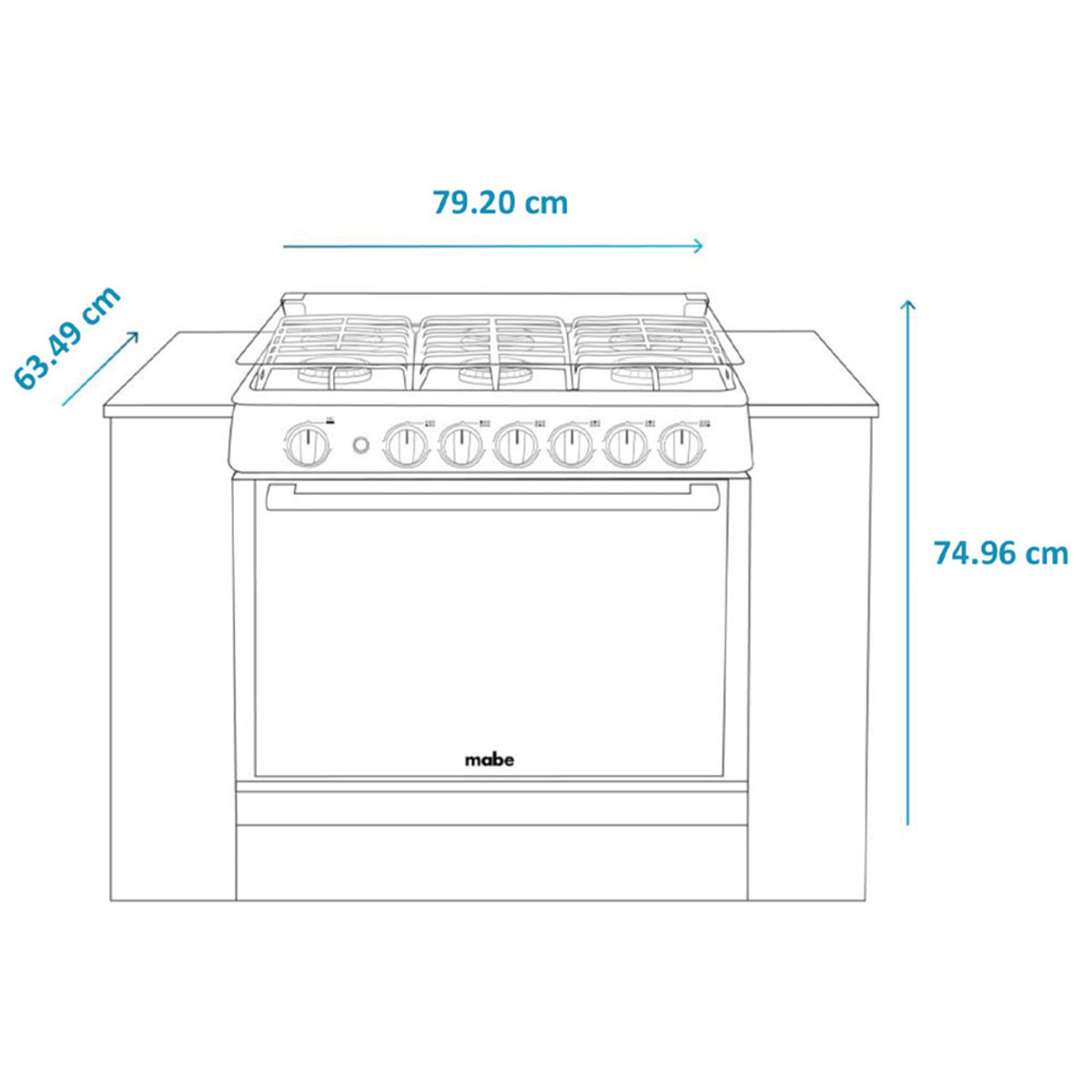 Estufa de Empotrar Mabe Modelo Xoc80790ct2 - medidas aproximadas