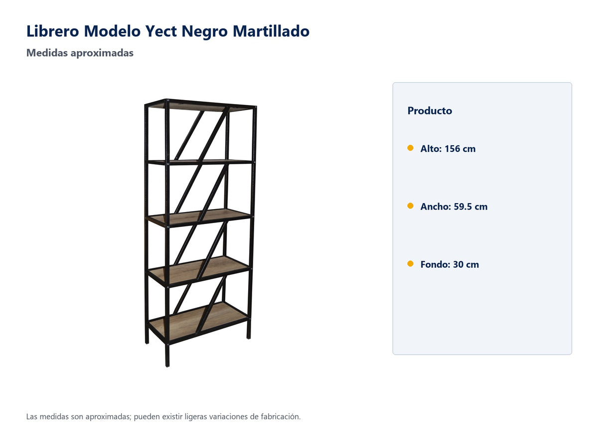 Librero Modelo Yect Negro Martillado - medidas aproximadas