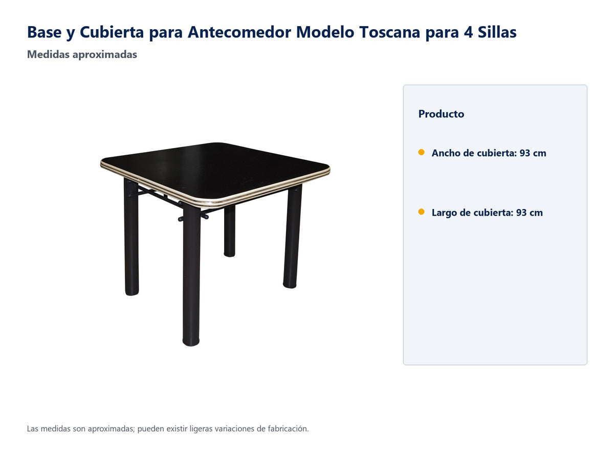 Base y Cubierta para Antecomedor Modelo Toscana para 4 Sillas - medidas aproximadas
