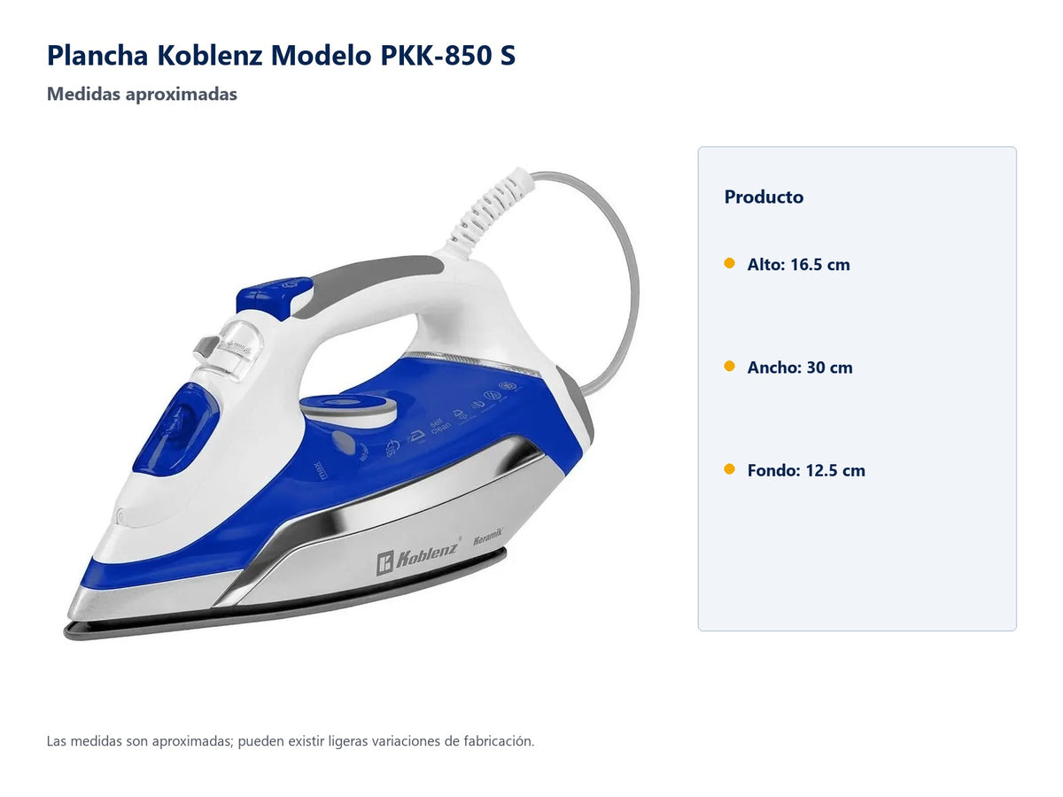 Plancha Koblenz Modelo PKK-850 S - medidas aproximadas