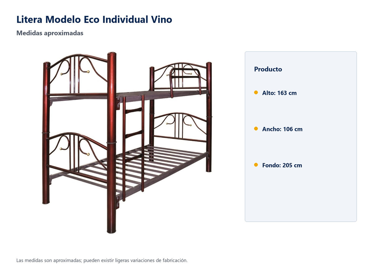 Litera Modelo Eco Individual Vino - medidas aproximadas