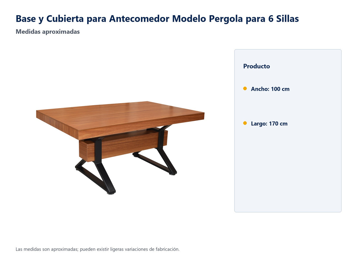 Base y Cubierta para Antecomedor Modelo Pergola para 6 Sillas - medidas aproximadas