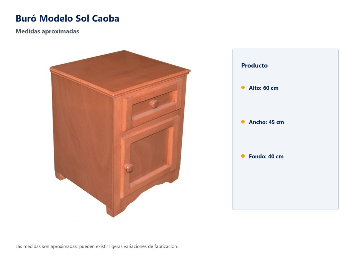 Buró Modelo Sol Caoba - medidas aproximadas