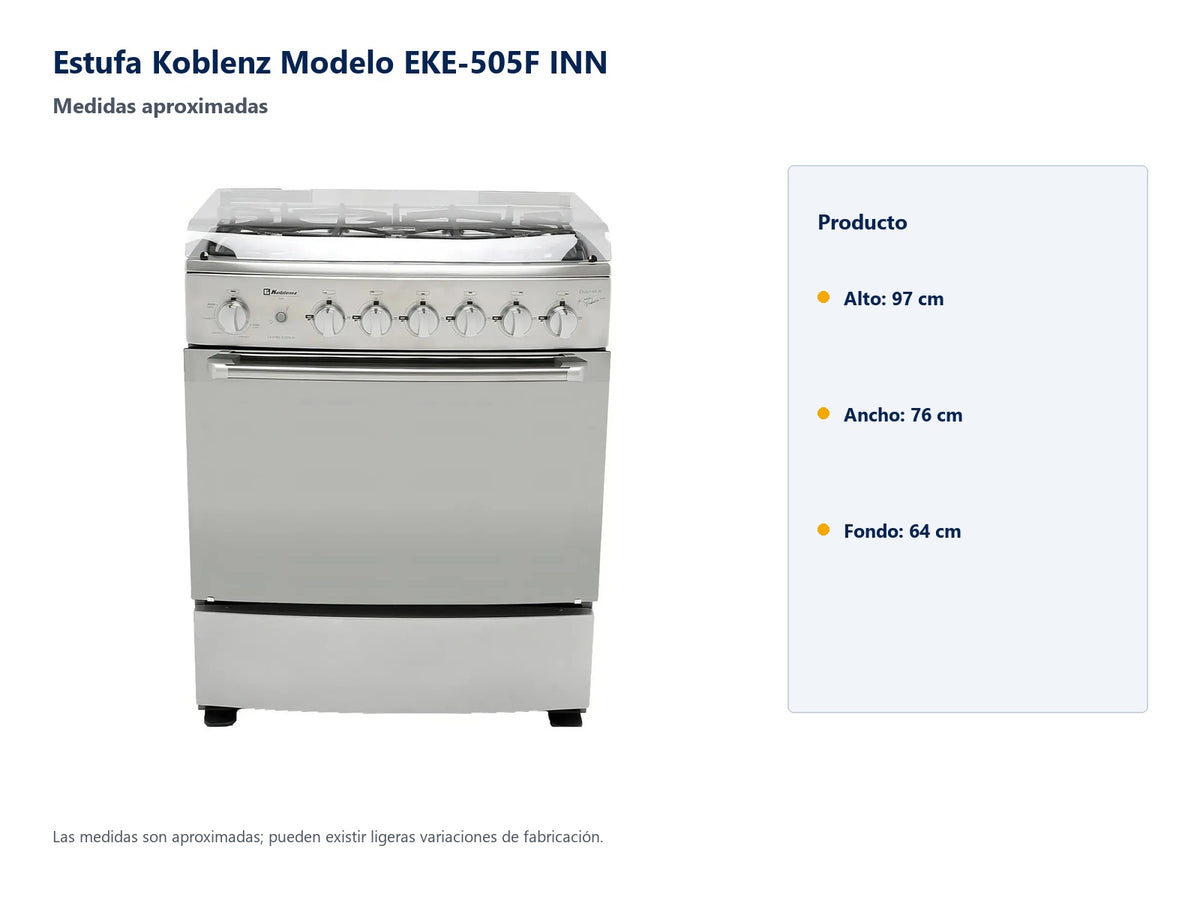 Estufa Koblenz Modelo EKE-505F INN - medidas aproximadas